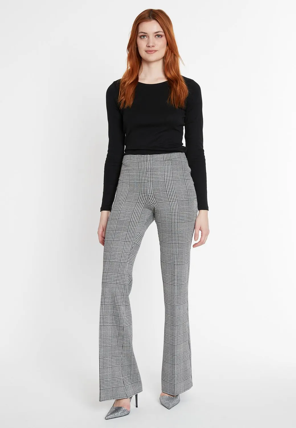 Ana Alcazar Shia pantaloni zampa quadri grigio nero