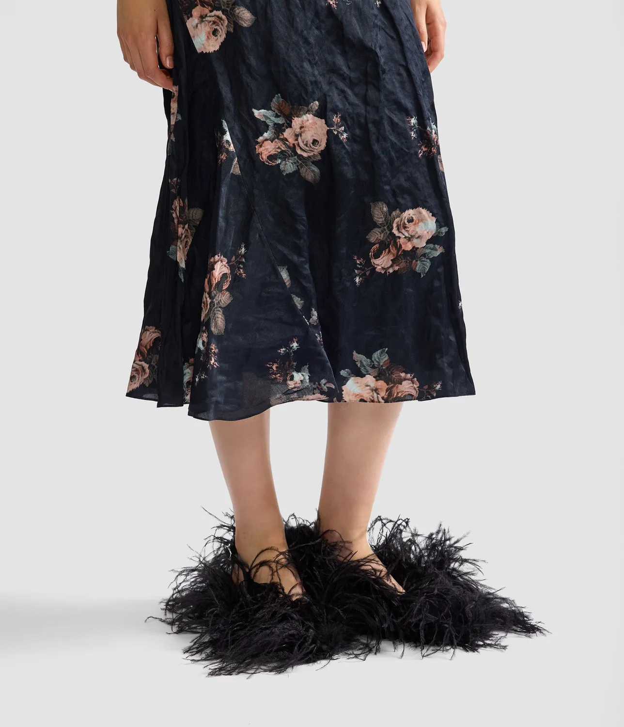 Erdem Floral Crushed gonna midi raso drappeggiata