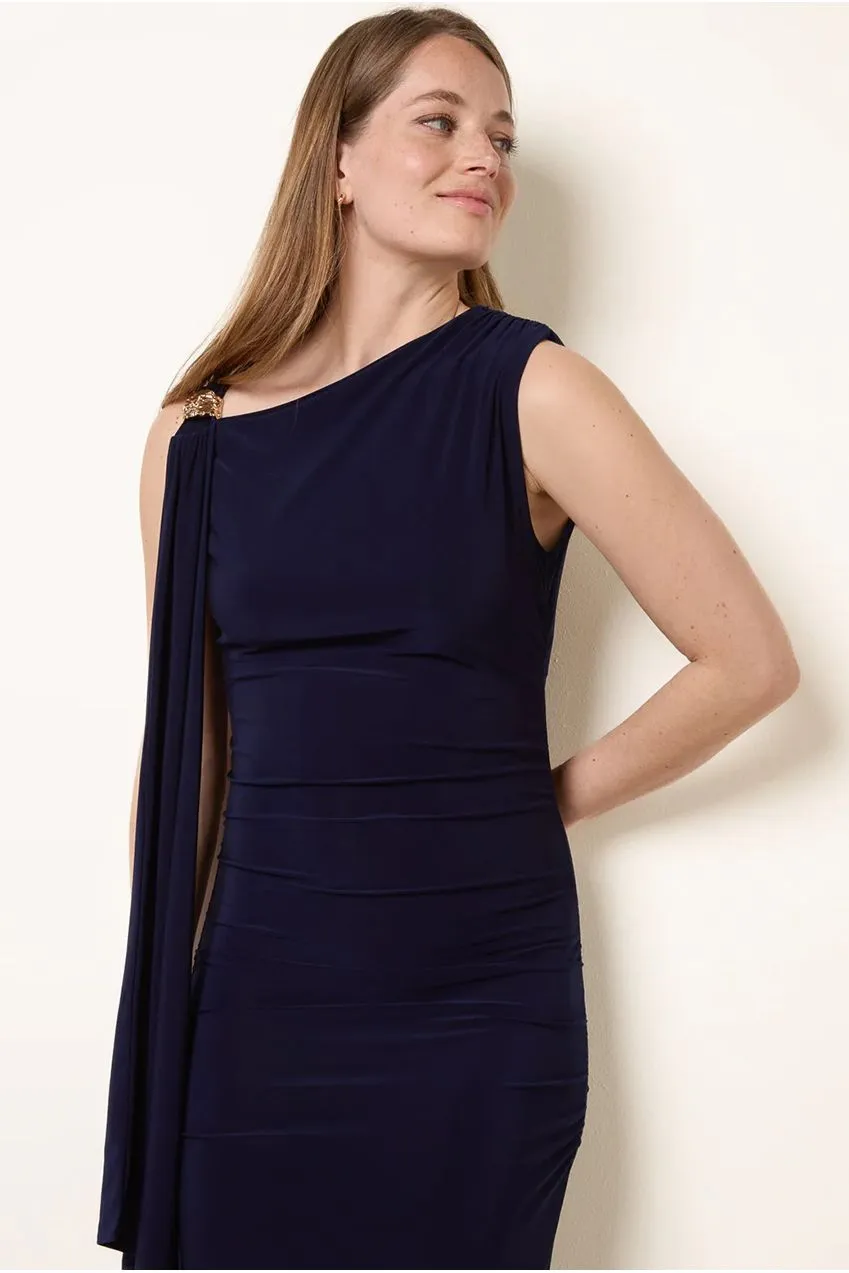 Blue Vanilla Drape abito lungo blu monospalla drappeggiato