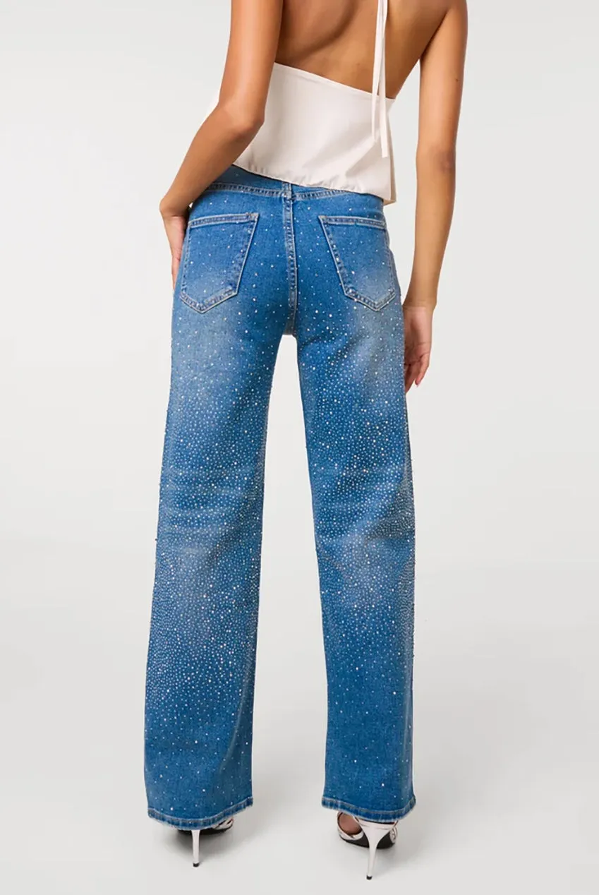 Pink Vanilla Washed Diamante Scatter jeans denim blue strass