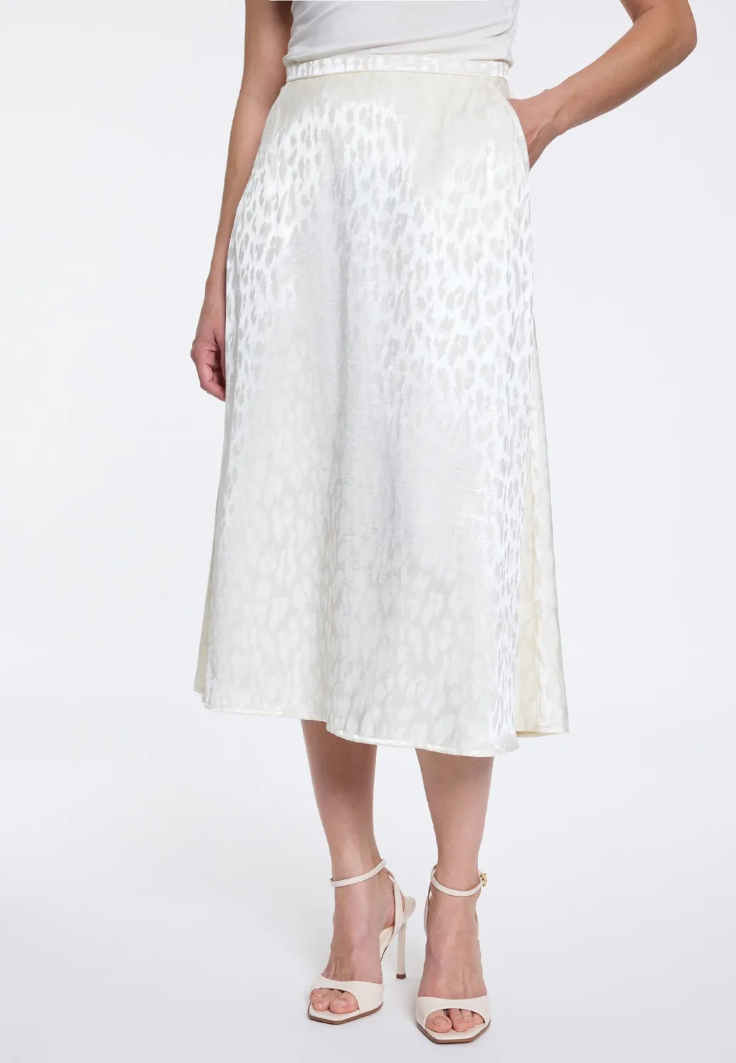 Ana Alcazar Dorya gonna satin midi avorio