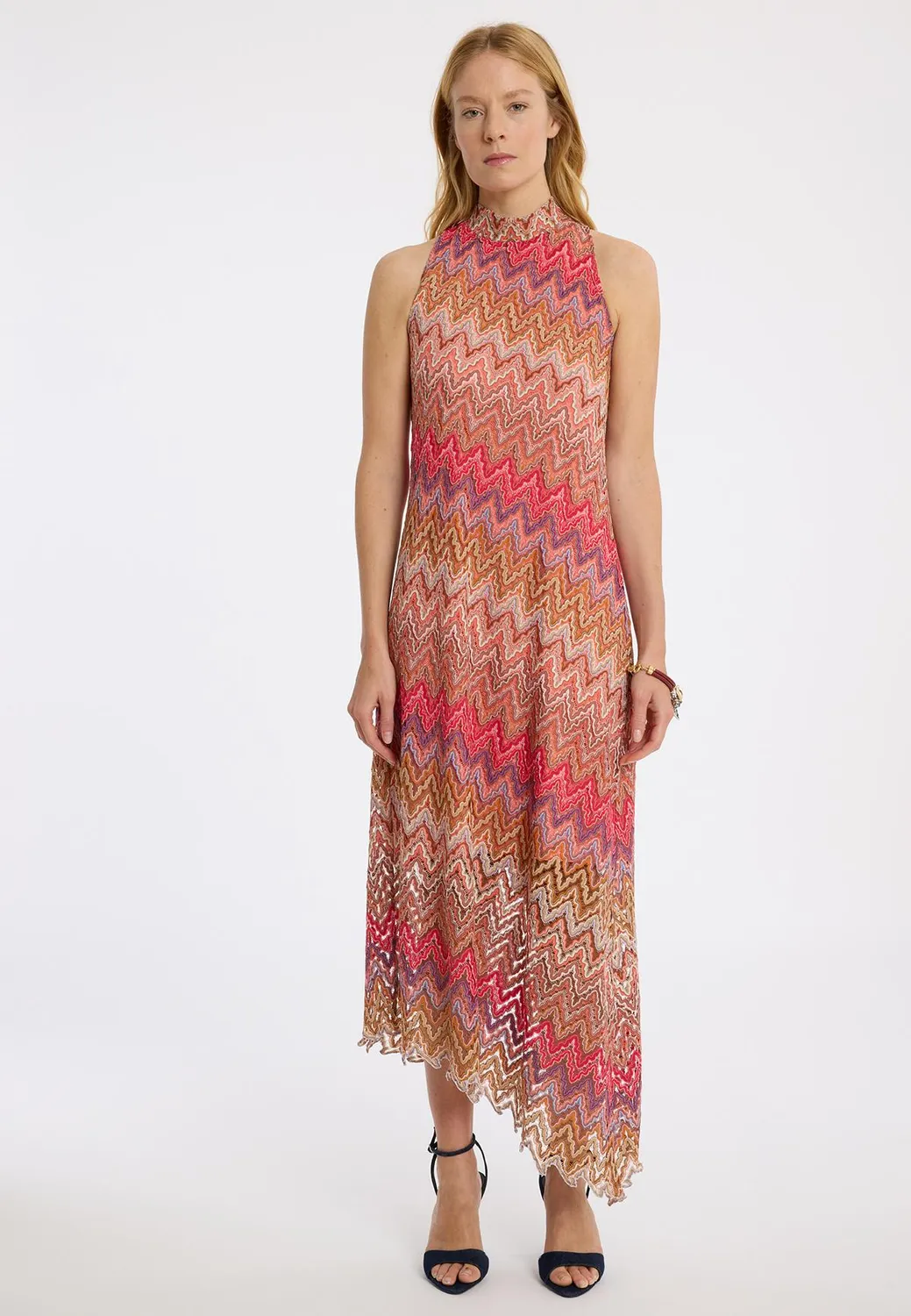 Ana Alcazar Zajosa vestito midi monospalla zigzag