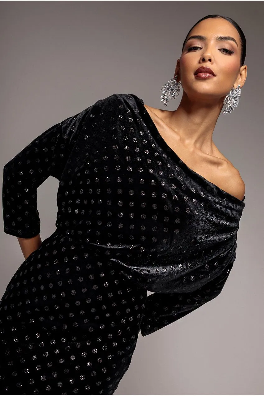 Goddiva Glitter Velvet Cowl abito midi nero