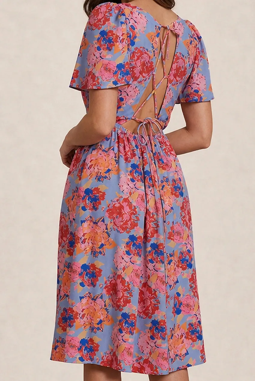 Chi Chi London Abito Midi Blu Floreale Scollo Quadrato