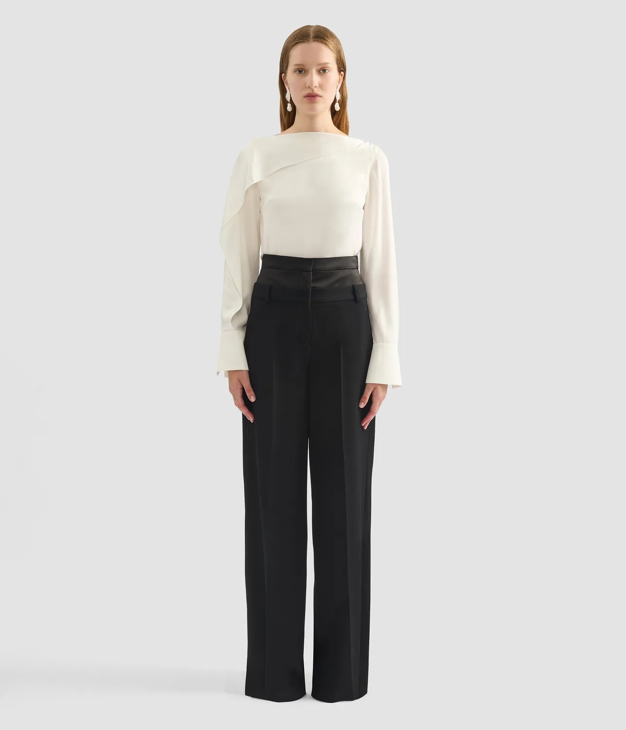 Erdem Draped Satin Cady Long Sleeve Blouse blusa avorio