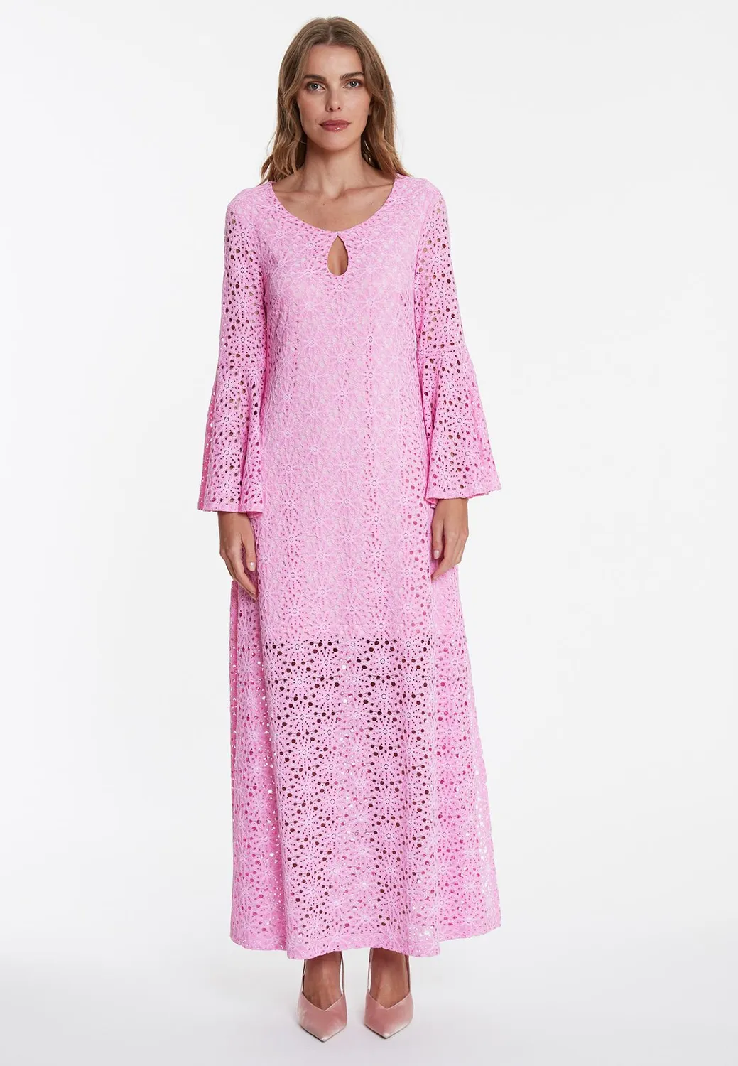 Ana Alcazar Wafosa abito caftano maxi pizzo rosa
