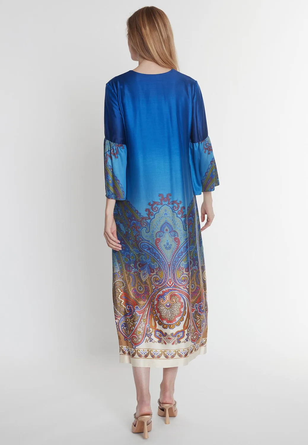 Ana Alcazar Pamea caftano midi blu raso invitata