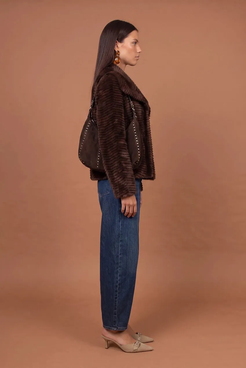 Urban Bliss Stripe giacca pelliccia sintetica marrone
