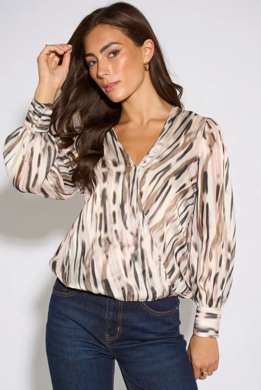 Gini London Animal Wrap top manica lunga bianco lurex