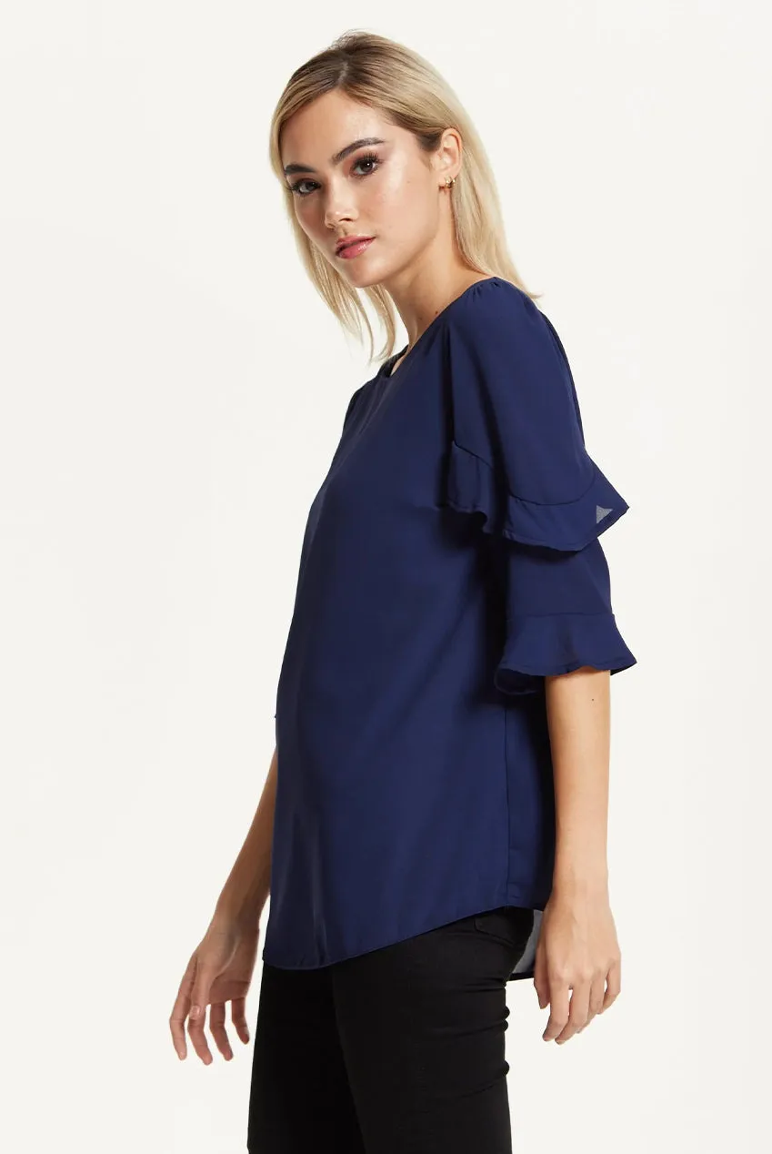 Liquorish Camicetta Navy Maniche Volant Elegante
