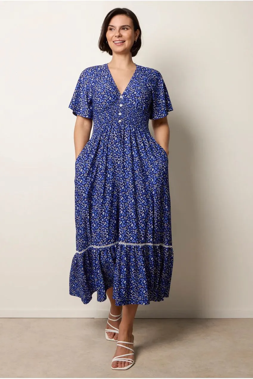 Blue Vanilla Ditsy Floral abito midi blu a fiori