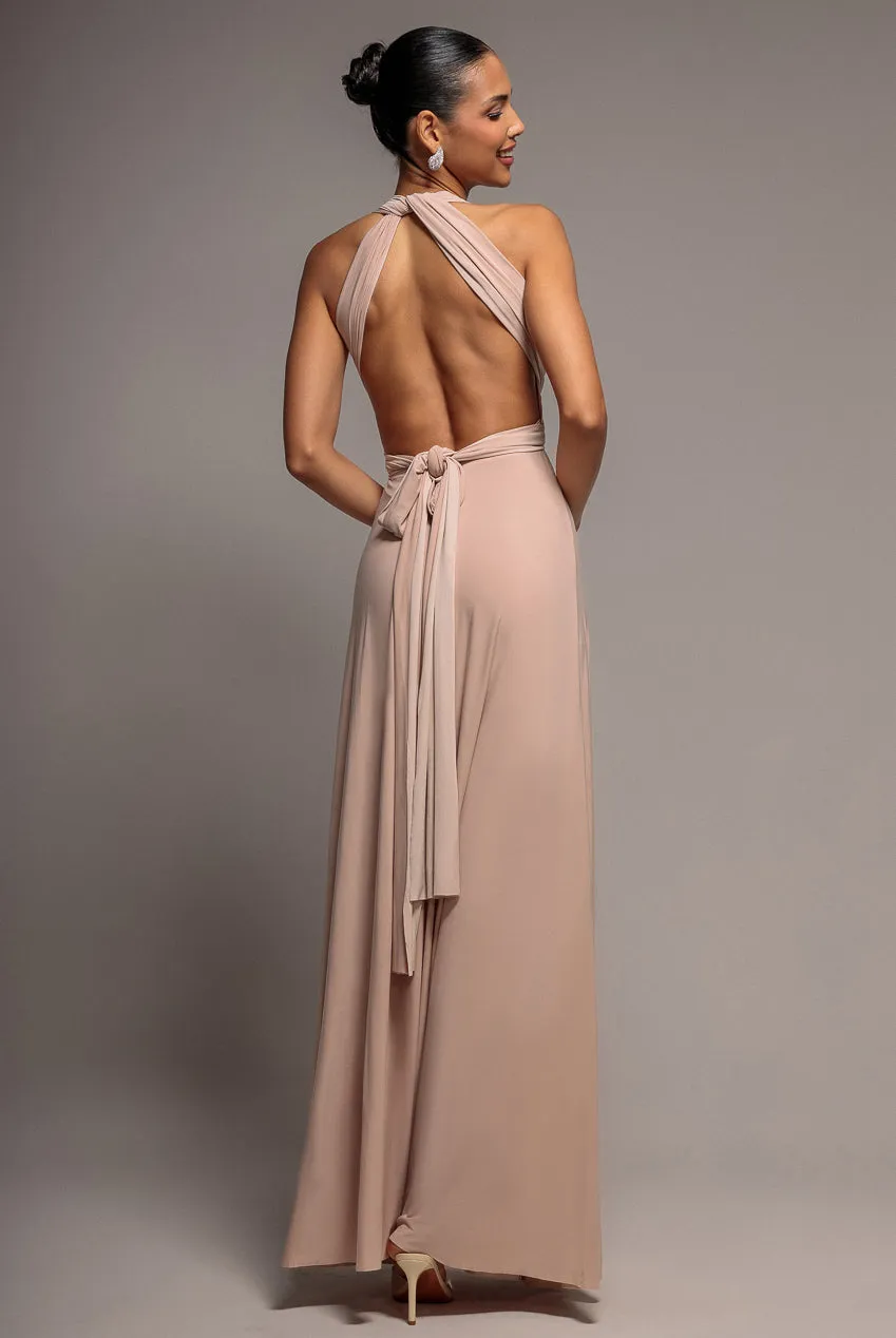 Goddiva Multiway Tie-Up abito maxi rosa polvere