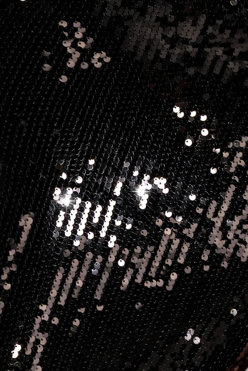 Goddiva Mermaid abito paillettes nero scollo quadrato