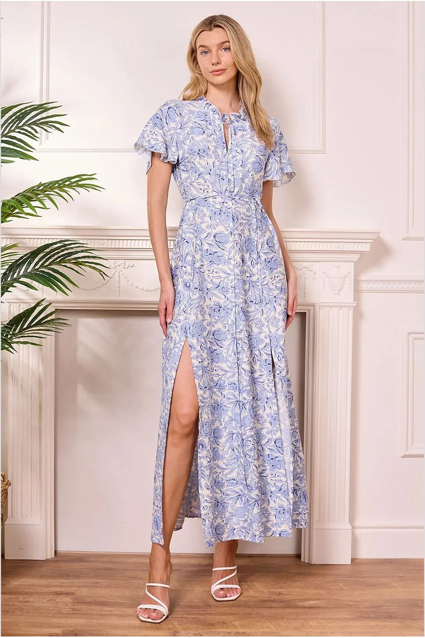 Angeleye Abito Maxi Bianco Floreale Blu Estate
