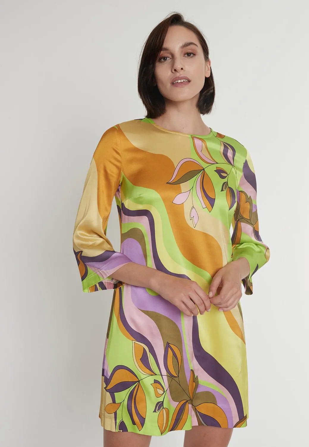 Ana Alcazar Peary mini abito satin foglie pastello