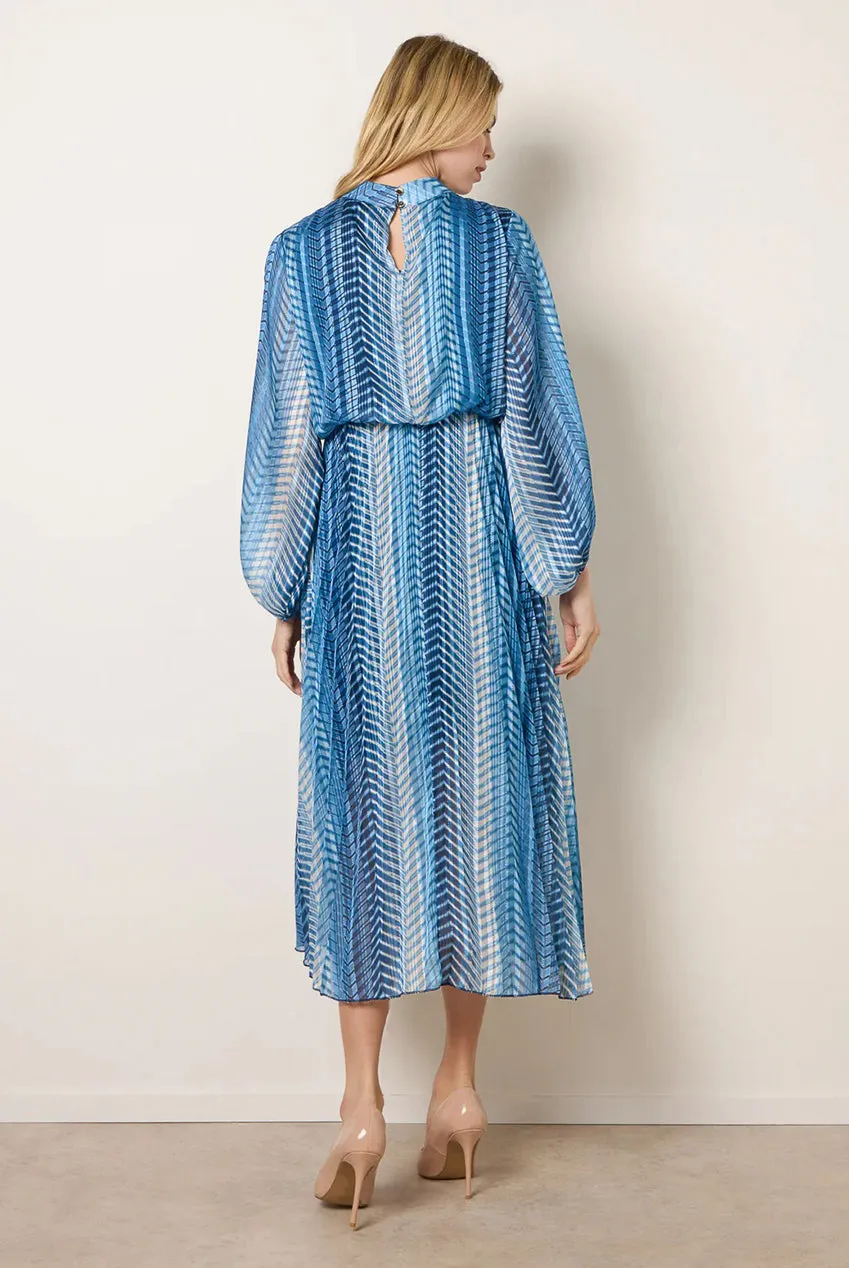 Blue Vanilla abito midi navy plissettato collo alto