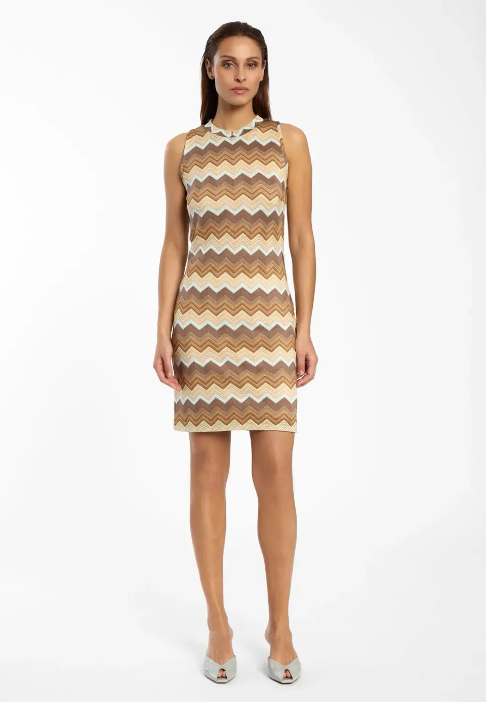 Ana Alcazar Disan abito tubino maglia beige zigzag