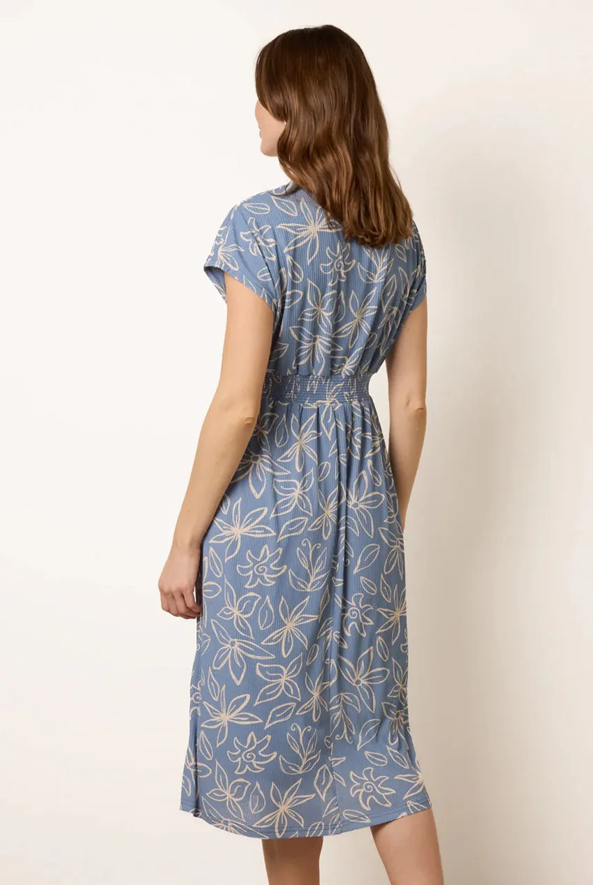 Blue Vanilla Wrap Abito Midi Blu a Fiori Scollo V