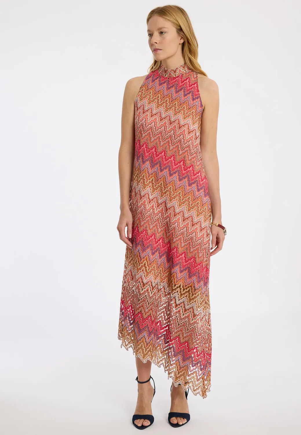 Ana Alcazar Zajosa vestito midi monospalla zigzag