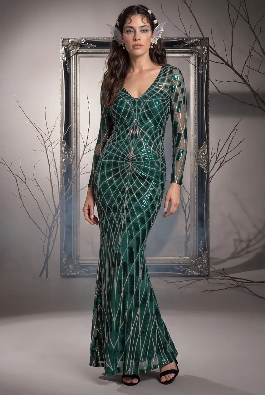 Goddiva Sirena abito maxi smeraldo paillettes