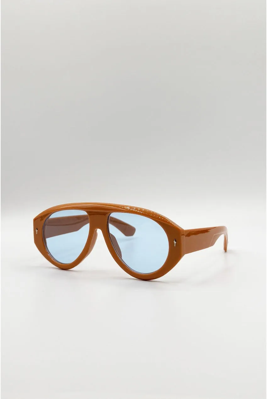 SVNX occhiali aviatore oversize arancione lente blu
