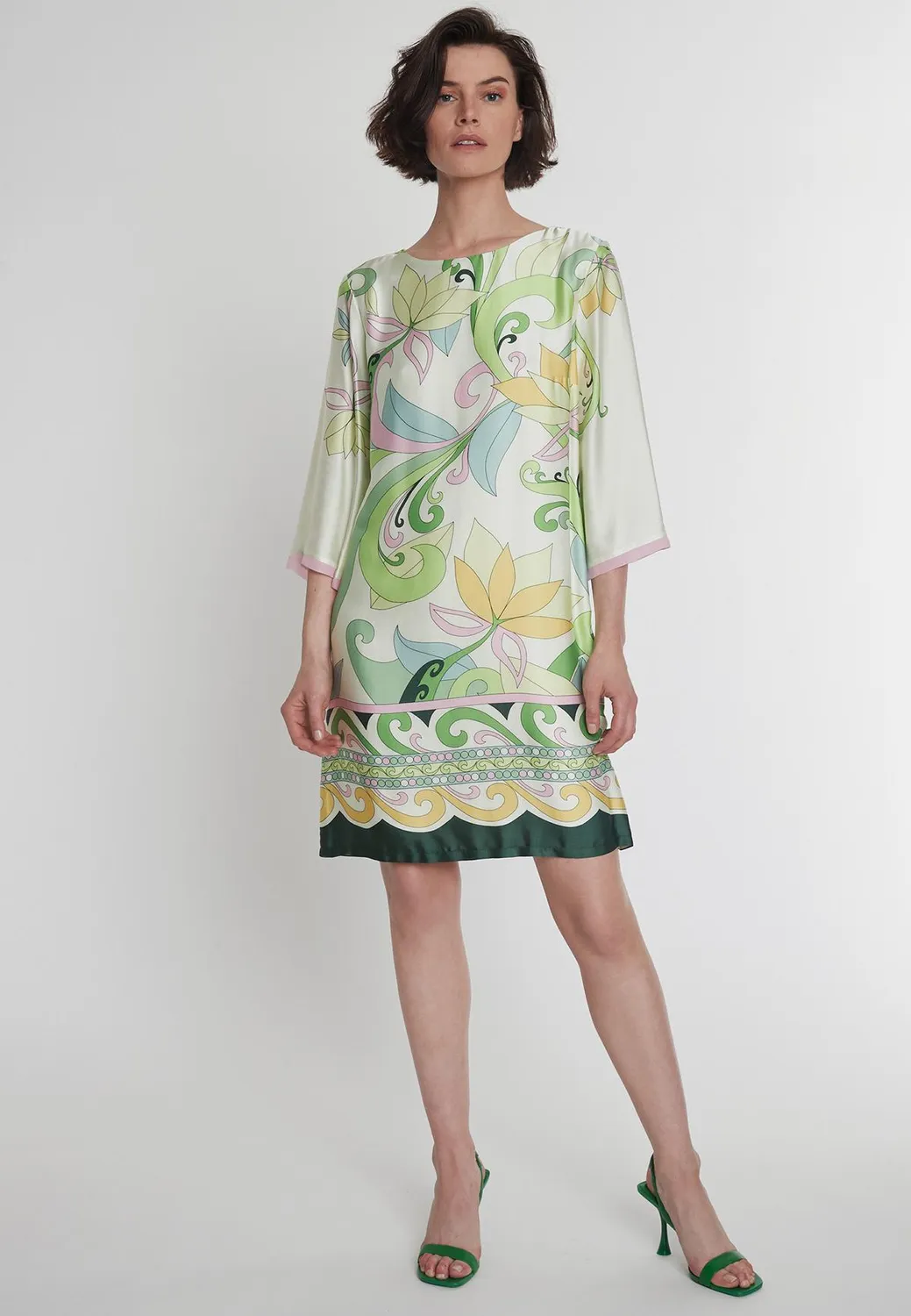 Ana Alcazar Pecane abito tunica raso fiori menta