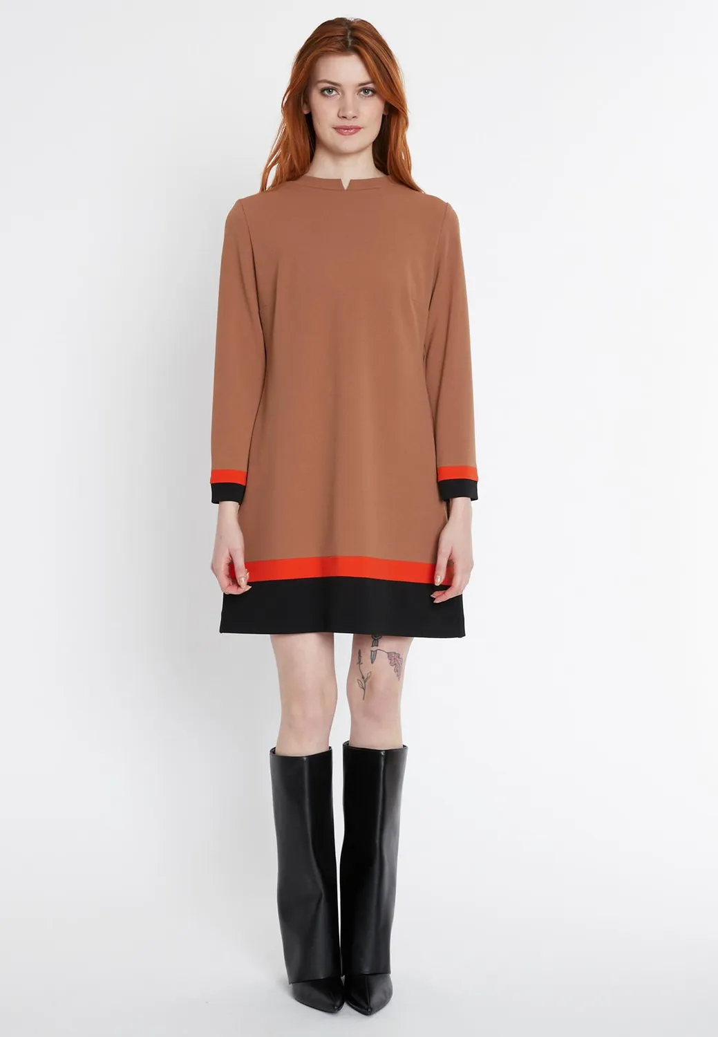 Ana Alcazar Sideo abito linea A cappuccino color block