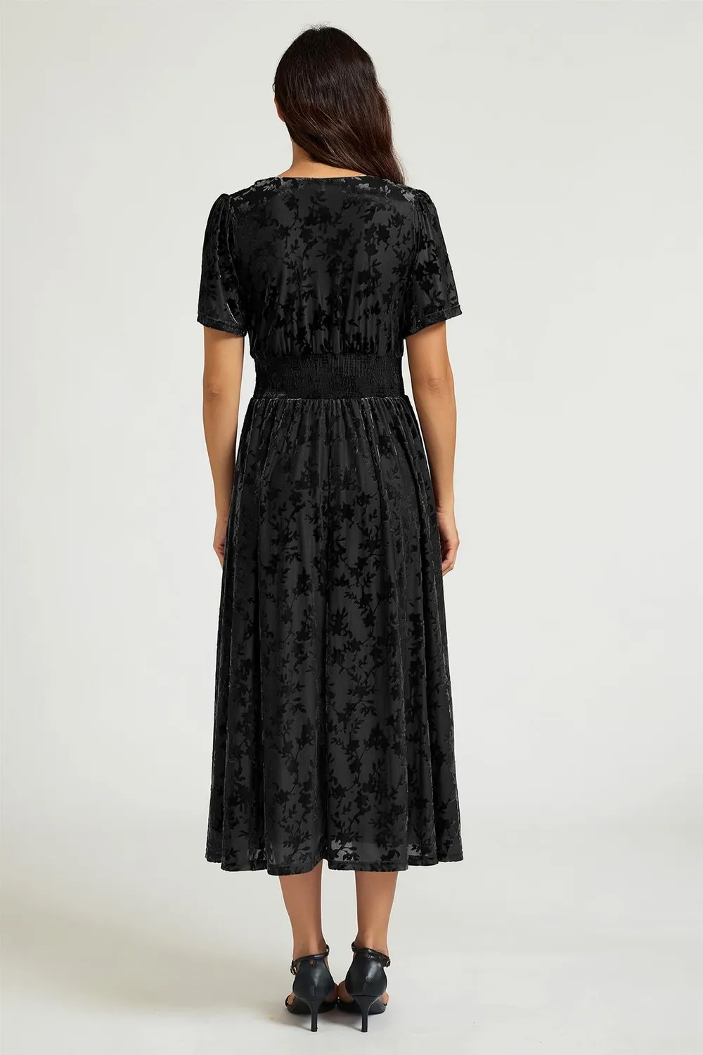 FS Collection Velvet Burnout abito nero midi scollo V