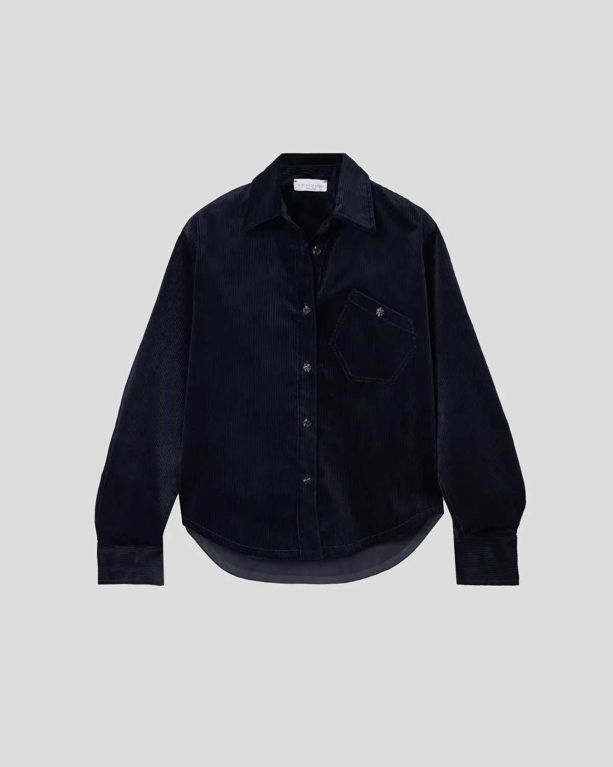 Violante Nessi Bartolomeo camicia blu in velluto di cotone