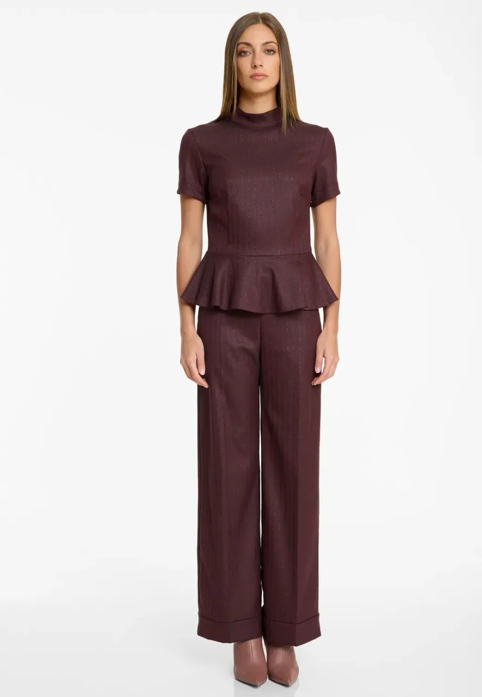 Ana Alcazar Adeno top peplum bordeaux lurex