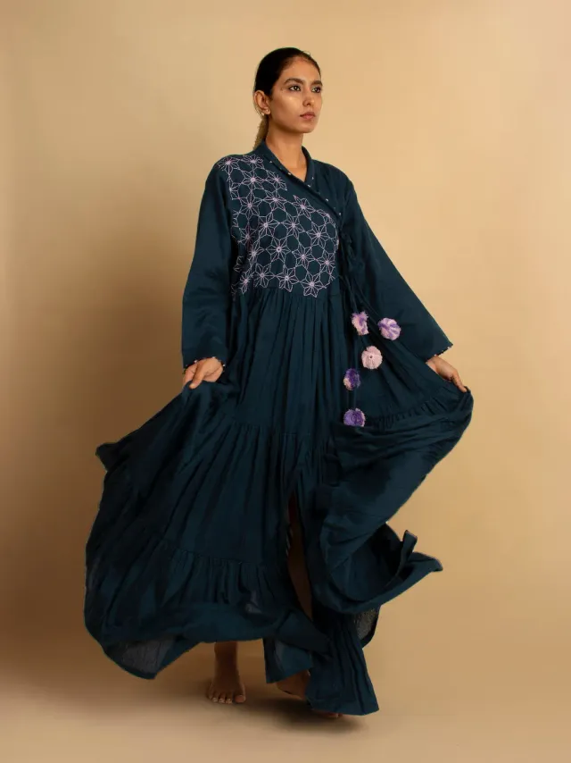 Our Dve Harid Dress abito blu tessuto a mano