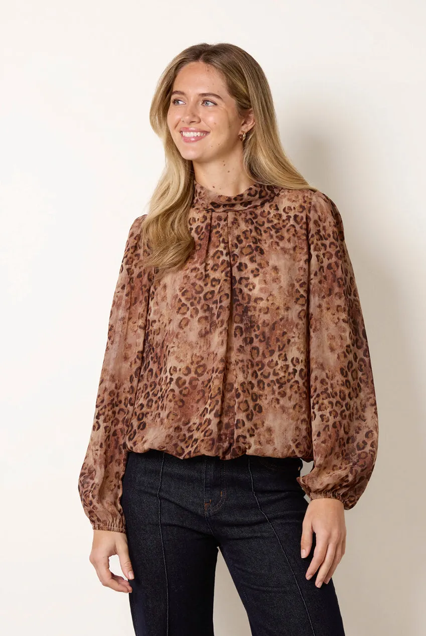 Blue Vanilla Cowl Camicia animalier con manica lunga