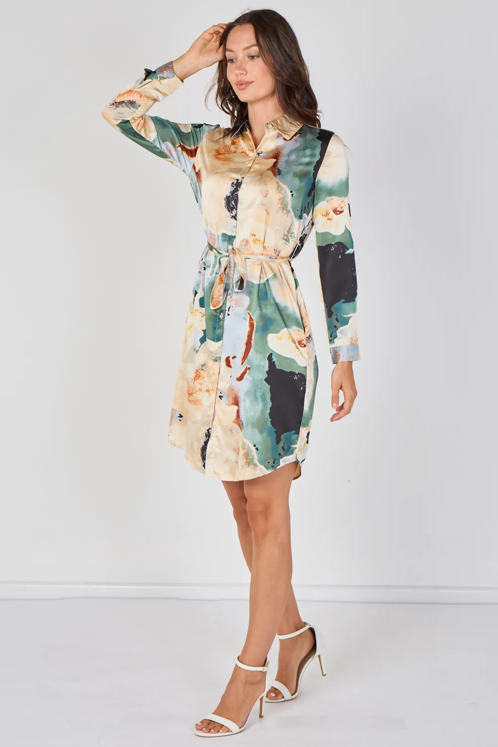 Love Sunshine Marble abito camicia teal mini
