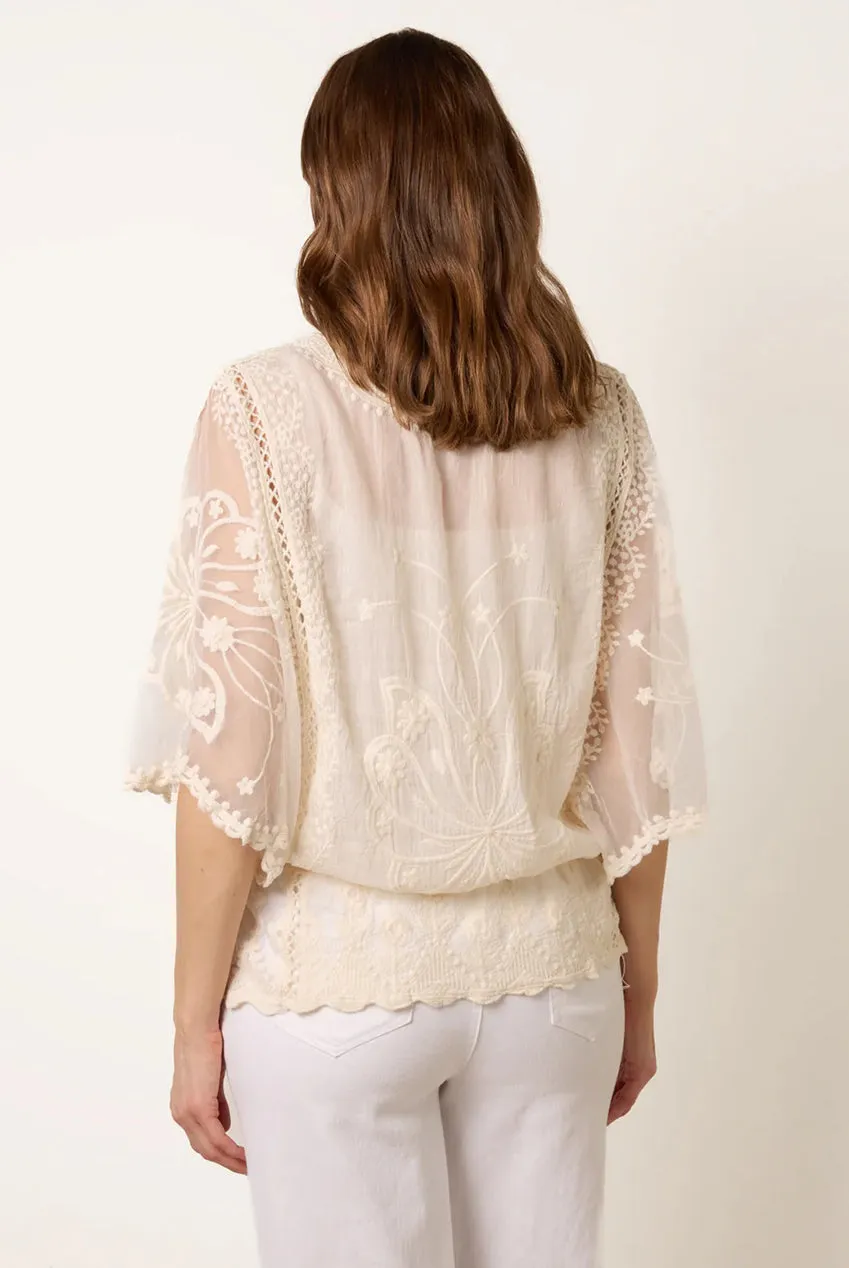 Blue Vanilla Butterfly camicetta stone pizzo cotone