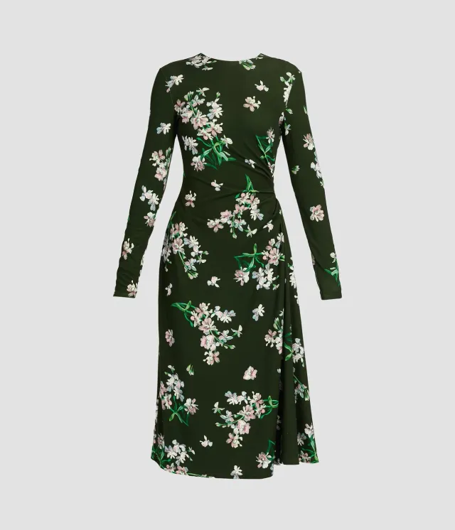 Erdem Floral Ponte Long Sleeve Midi Dress abito midi verde