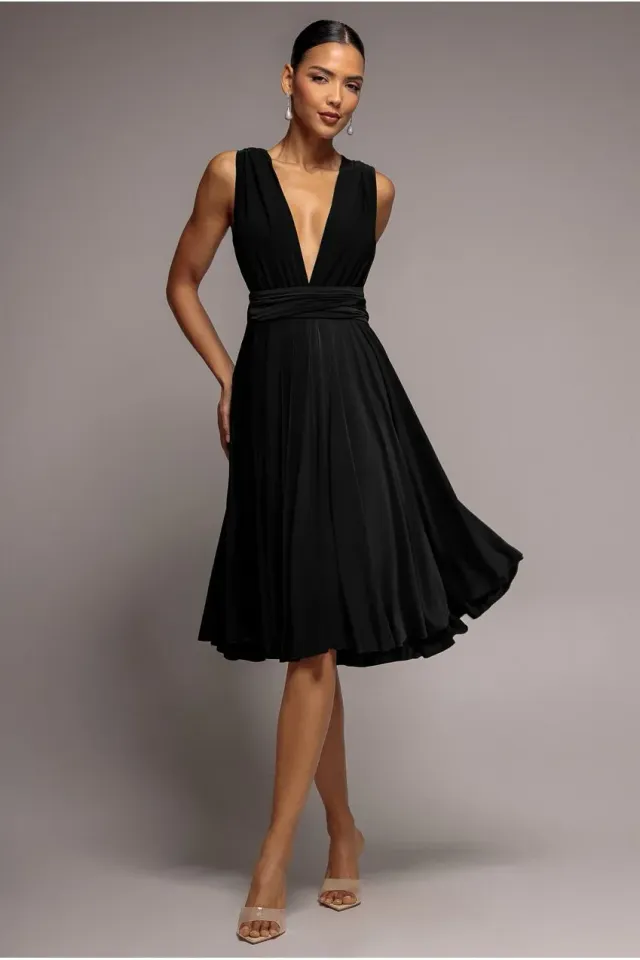 Goddiva abito midi nero schiena scoperta scollo multivia 8