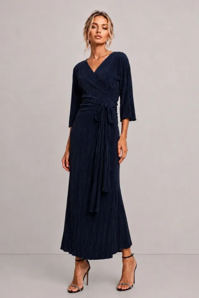 Honor Gold Julia Wrap top navy plissettato manica ad angelo