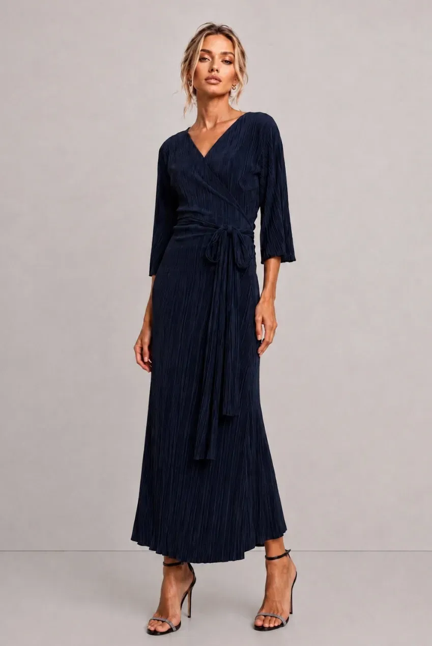 Honor Gold Julia Wrap top navy plissettato manica ad angelo