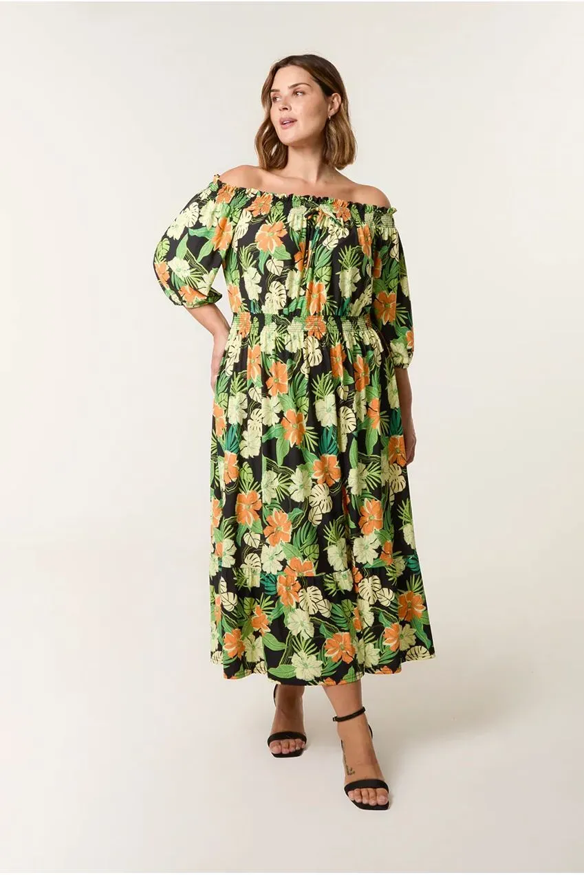 Blue Vanilla Curve Bardot abito midi nero spalle scoperte