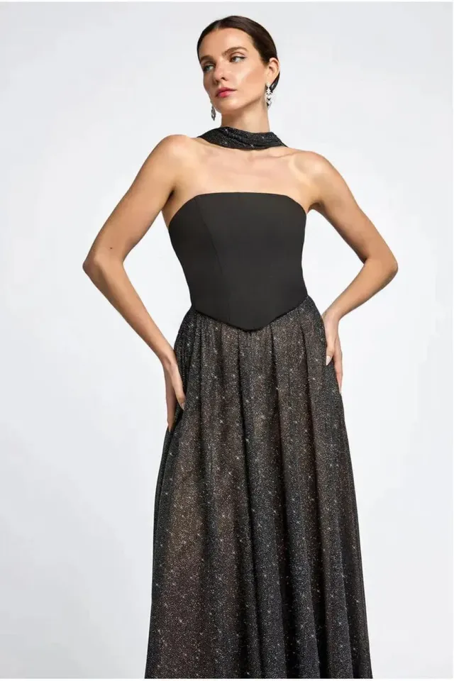 Goddiva Glitter Chiffon sciarpa nero glitter leggera