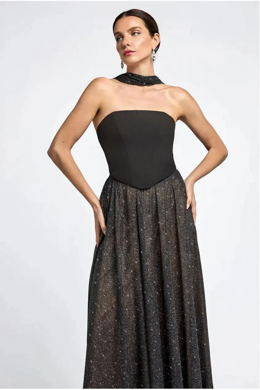 Goddiva Glitter Chiffon sciarpa nero glitter leggera