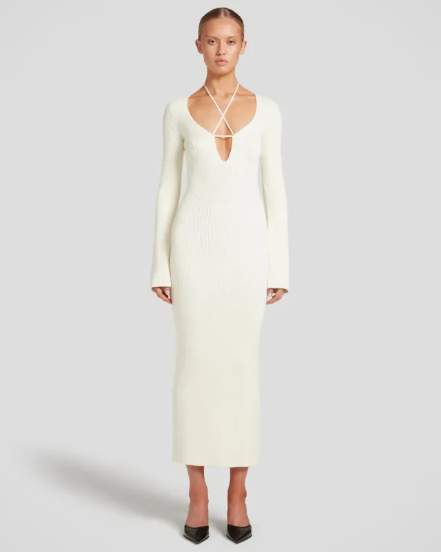 Violante Nessi Cristina abito avorio maglia scollo V midi