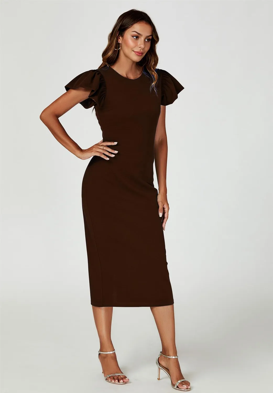 FS Collection abito midi bodycon espresso maniche M