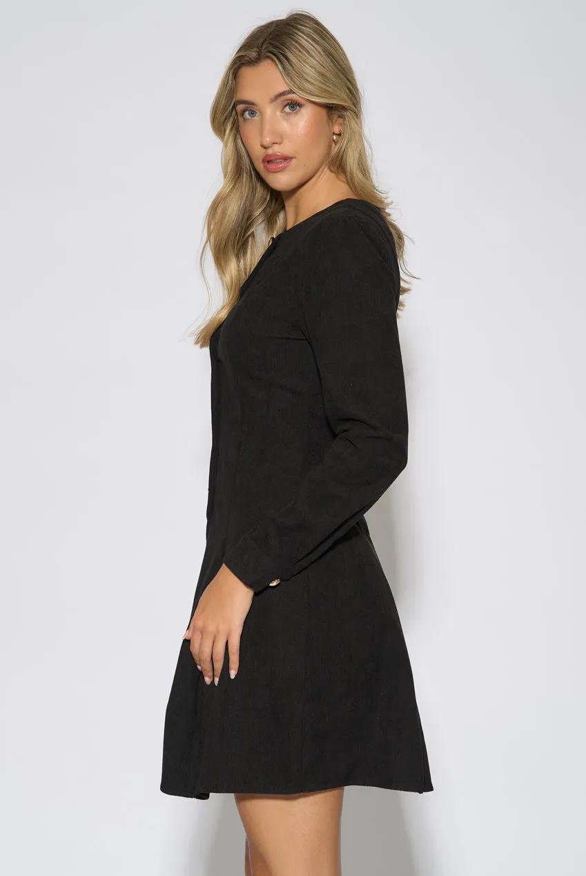 Gini London Cord abito mini nero velluto bottoni oro