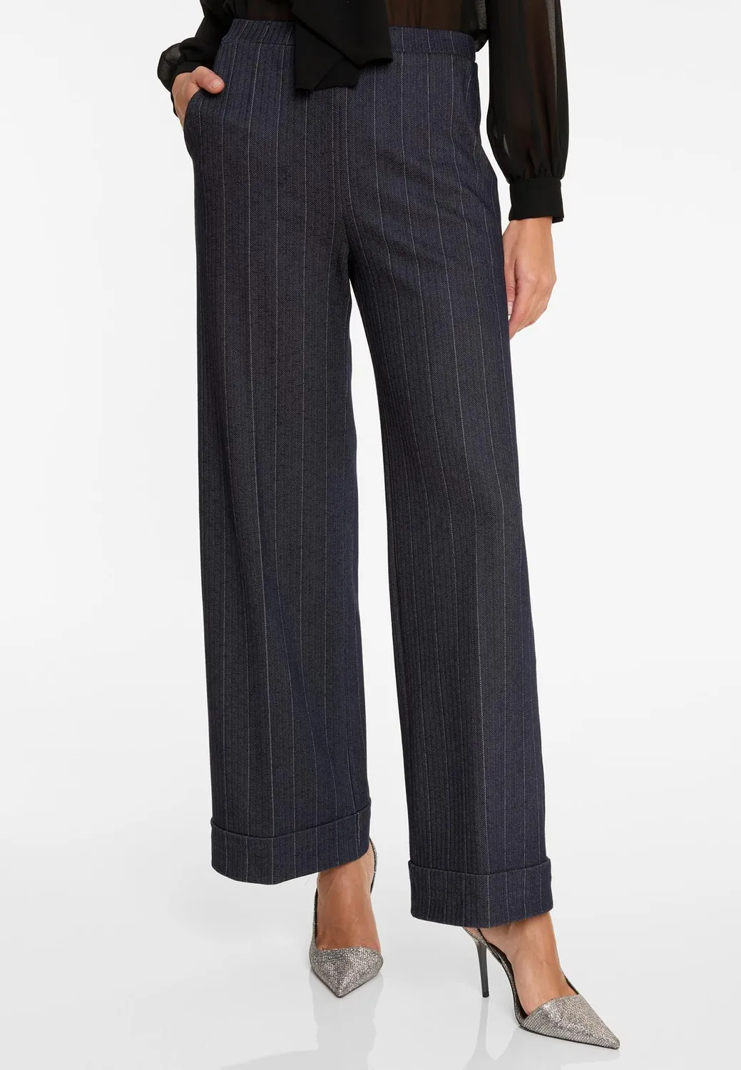 Ana Alcazar Apeli pantaloni lunghi blu gessato elegante