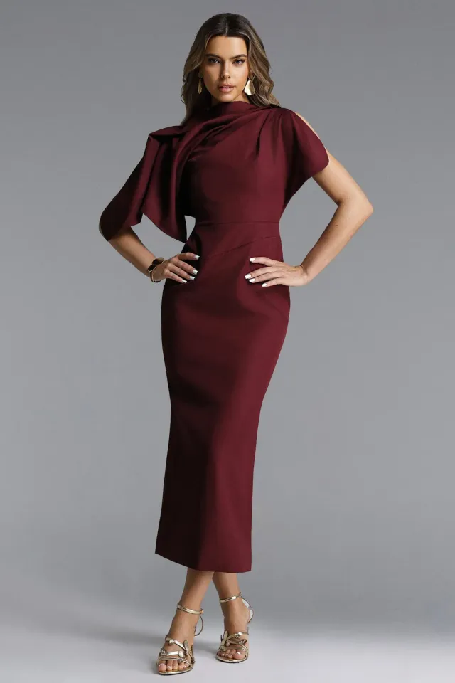 Bella Barnett Ferean abito maxi rosso manica corta