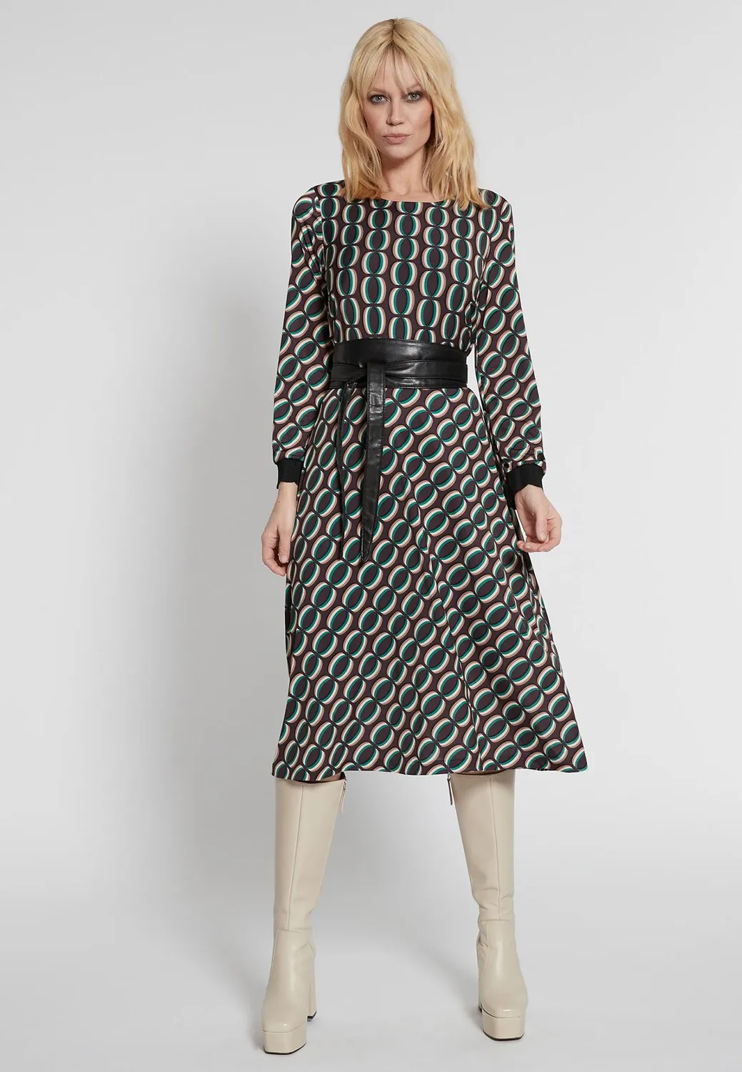 Ana Alcazar Hiosa vestito midi fantasia collo ampio