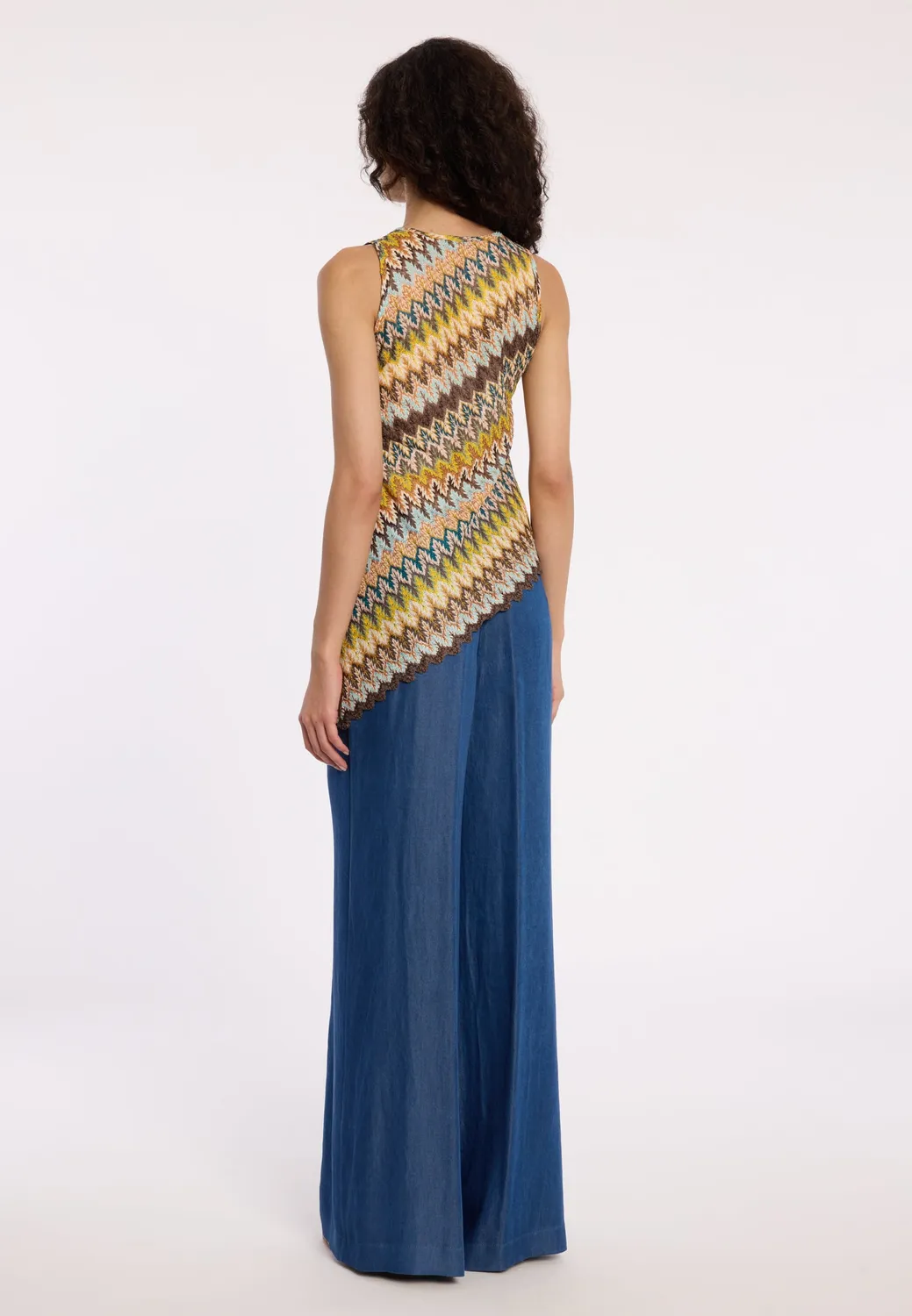 Ana Alcazar Durin top in maglia marrone zig-zag