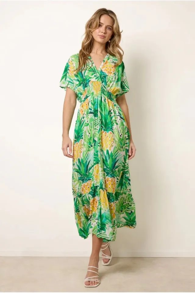Blue Vanilla Pineapple Double V Abito Midi Verde Viscosa