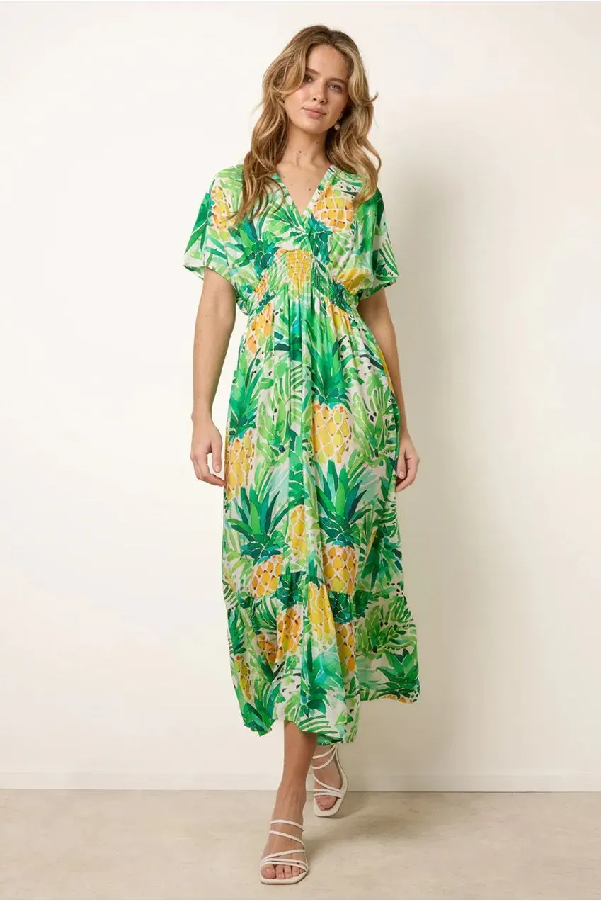 Blue Vanilla Pineapple Double V Abito Midi Verde Viscosa